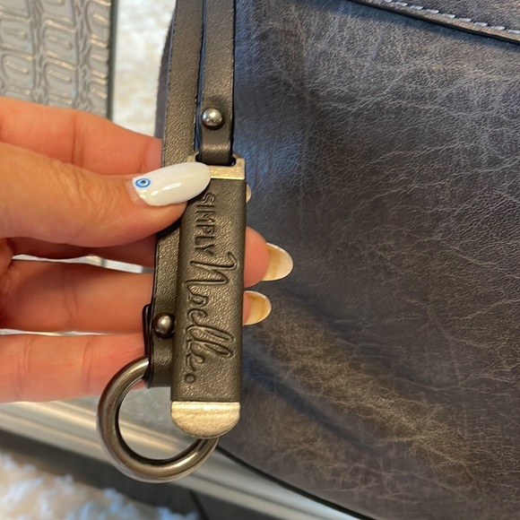 Simply Noelle embossed handbag with suede front fringe dark gray 2 hand handles - Picture 4 of 16